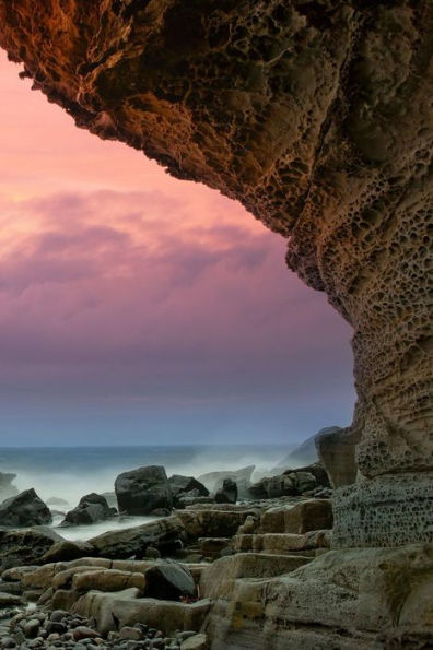 BREEZY SUNSET: Surf action of breaking waves in shallow water, upon the shore in the area of waves breaking.