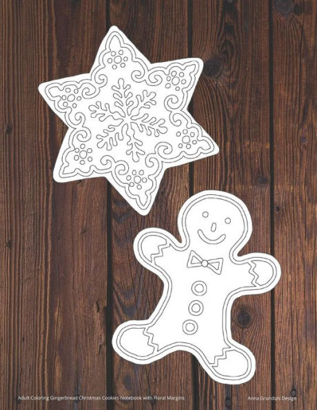 Adult Coloring Gingerbread Christmas Cookies Notebook with Floral Margins