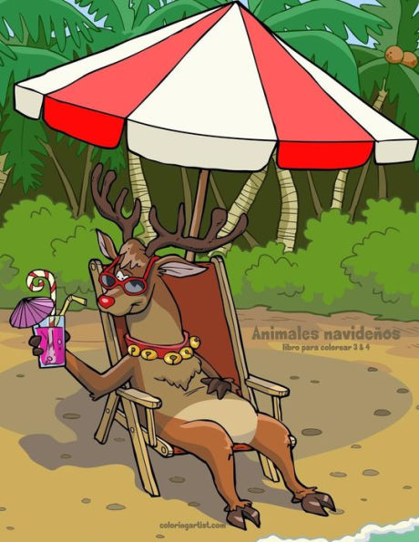 Animales navideños libro para colorear 3 & 4 (Spanish Edition)