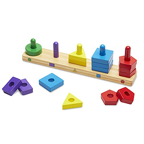 Melissa & Doug Stack and Sort Board - Wooden Educational Toy With 15 Solid Wood Pieces