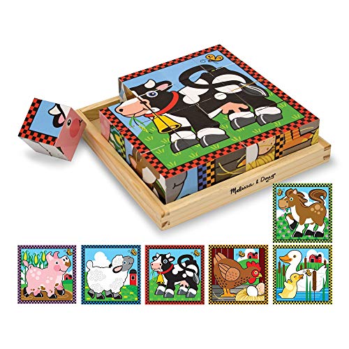 Melissa & Doug Farm Wooden Cube Puzzle With Storage Tray - 6 Puzzles in 1 (16 pcs)
