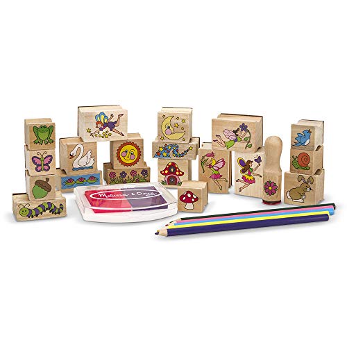 Melissa & Doug Stamp-a-Scene Stamp Pad: fury Garden - 20 Wooden Stamps, 5 Colored Pencils, and 2-Color Stamp Pad