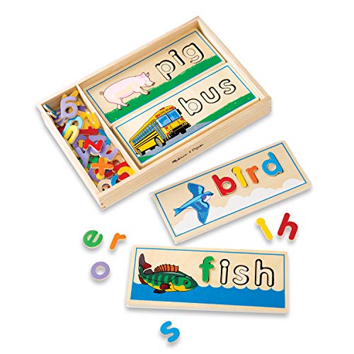 Melissa & Doug See & Spell Wooden Educational Toy With 8 Double-Sided Spelling Boards and 64 Letters