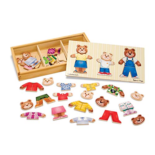 Melissa & Doug Mix 'n Match Wooden Bear Family Dress-Up Puzzle With Storage Case (45 pcs)