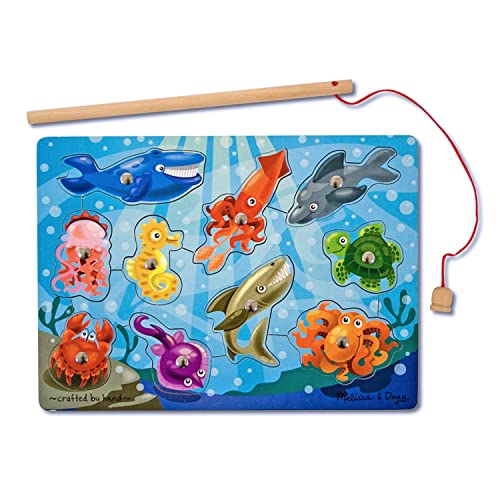 Melissa & Doug Magnetic Wooden Fishing Game and Puzzle With Wooden Ocean Animal Magnets