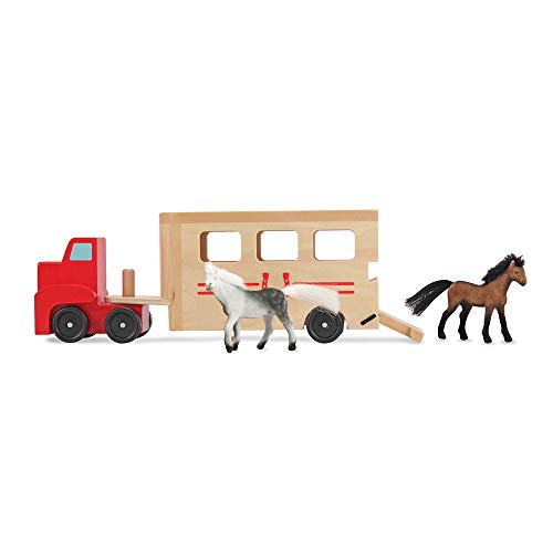Melissa & Doug Horse carrer Wooden Vehicle Play Set With 2 Flocked Horses and Pull-Down Ramp