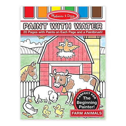 Melissa & Doug Paint With Water - Furm Animals, 20 Perforated Pages, Spillproof Palettes