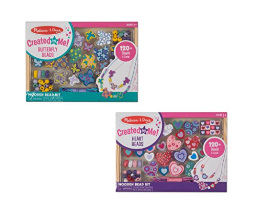 Melissa & Doug Sweet Hearts and Butterfly Friends Bead Set of 2 - 250+ Wooden Beads