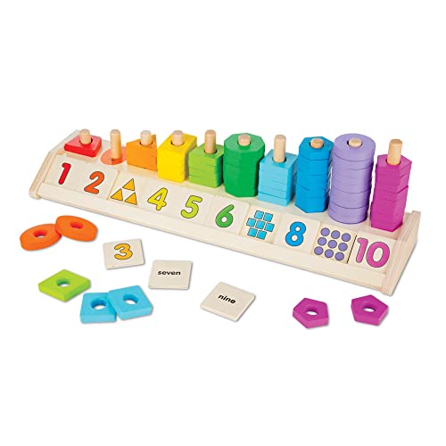 Melissa & Doug Counting Shape Stacker - Wooden Educational Toy With 55 Shapes and 10 Number Tiles