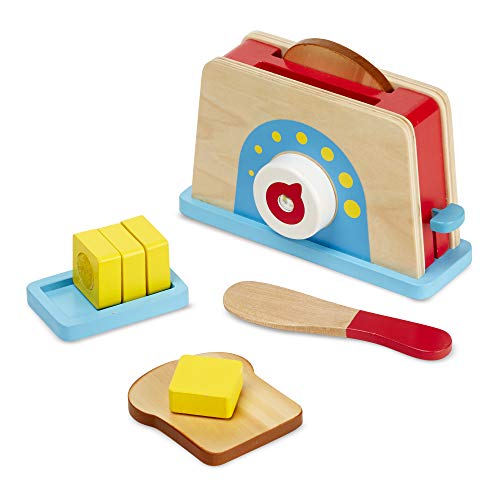 Melissa & Doug Bread and Butter Toaster Set (9 pcs) - Wooden Play Food and Kitchen Accessories