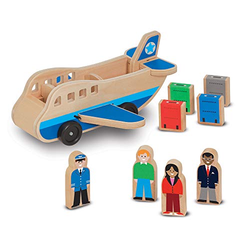 Melissa & Doug Wooden Airplane Play Set With 4 Play Figures and 4 Suitcases