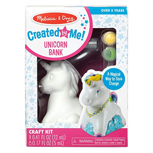 Melissa & Doug Created by Me! Decorate-Your-Own Unicorn Bank Craft Kit with 6 Pots of Paint, Glitter Glue, Paintbrush