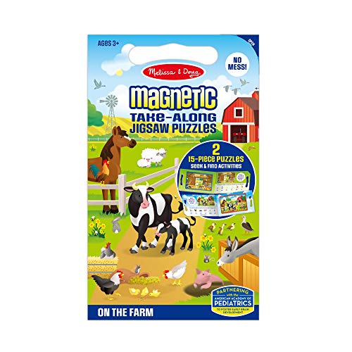 Melissa & Doug Take-Along Magnetic Jigsaw Puzzles Travel Toy ? On The Farm (2 15-Piece Puzzles), Green