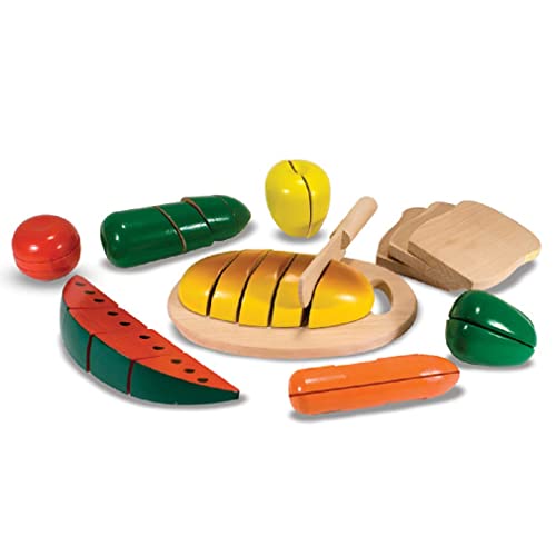 Melissa & Doug Cutting Food - Play Food Set With 25+ Hand-Painted Wooden Pieces, Knife, and Cutting Board