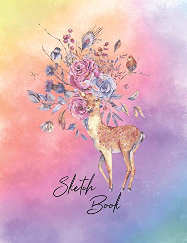 Sketchbook: Activity Sketch Book Watercolor Abstract Painting Instruction Large 8.5 x 11 Inches with 110 Pages (Deer Watercolor Canvas Cover)