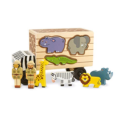 Melissa & Doug Animal Rescue Shape-Sorting Truck - Wooden Toy With 7 Animals and 2 Play Figures