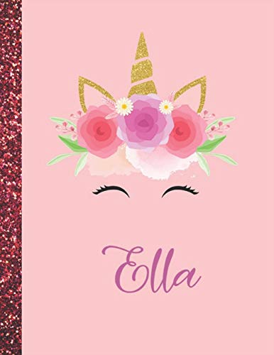 Ella: Ella Marble Size Unicorn SketchBook Personalized White Paper for Girls and Kids to Drawing and Sketching Doodle Taking Note Size 8.5 x 11