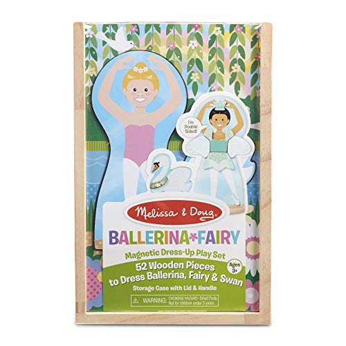 Melissa & Doug Ballerina and fury Magnetic Dress-Up Double-Sided Wooden Doll and Swan Pretend Play Set (52 pcs)