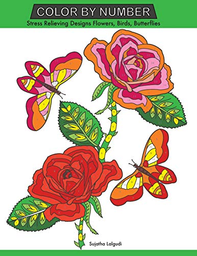 Color by Number: Stress Relieving Designs Flowers, Birds, Butterflies Coloring book,Large Print Color by Number