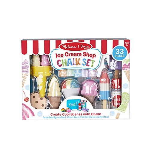 Melissa & Doug Ice Cream Shop Multi-Colored Chalk and Holders Play Set - 33 Pieces, Great Gift for Girls and Boys