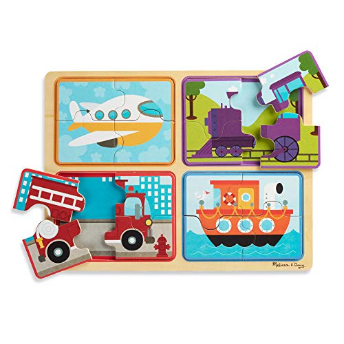 Melissa & Doug Natural Play Wooden Puzzle: Ready, Set, Go (fur 4-Piece Vehicle Puzzles)