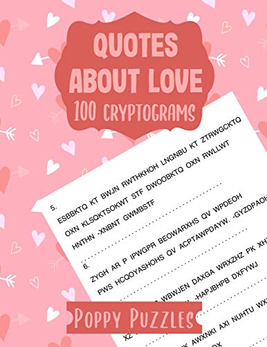 Quotes About Love: 100 Cryptograms | hints and answer key included | adult teen puzzle activity book