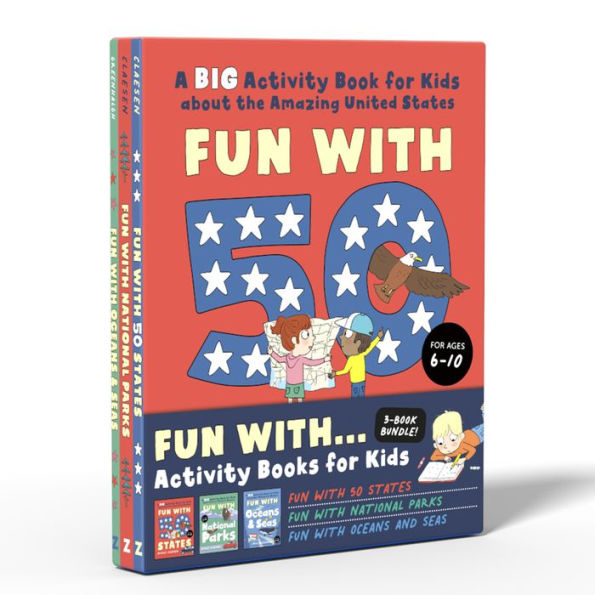 Fun Activity Books For Kids Box Set: 3 Activity Books To Learn About 50 Us States, National Parks, And Oceans And Seas (Perfect Gift For Kids Ages 6-10) (Fun With)