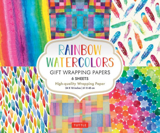 Rainbow Watercolors Gift Wrapping Papers - 6 Sheets: 24 X 18 Inch Wrapping Paper