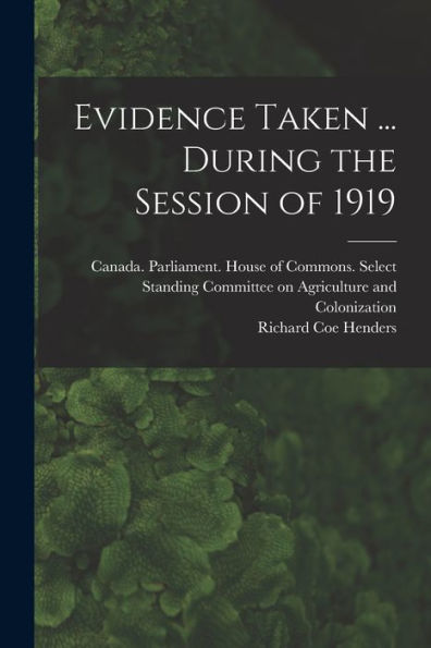 Evidence Taken ... During The Session Of 1919