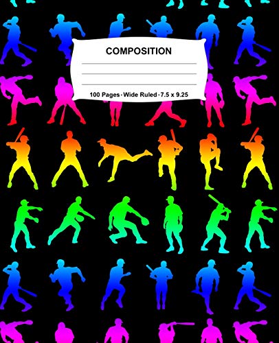 Composition Notebook: Baseball Rainbow Neon Notebook Wide Ruled 100 Pages 7.5 X 9.25