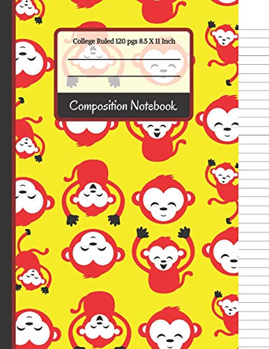 Composition Notebook: Bright Red & Yellow Monkey College Ruled Notebook For Girls, Boys, Kids, School, Students And Teachers