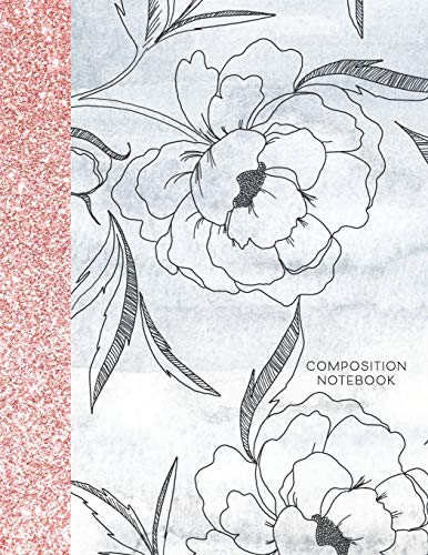Composition Notebook: Glitter And Floral Large Wide Rule Lines With Page Numbers