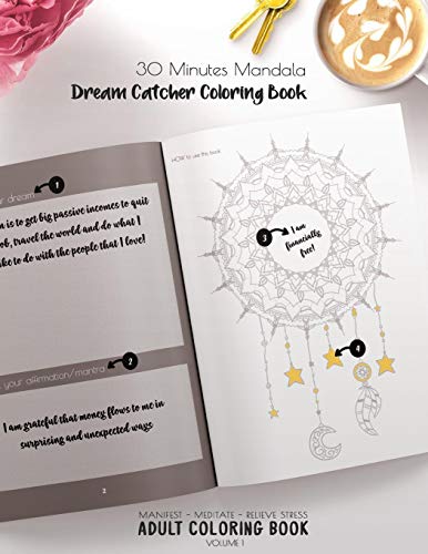30 Minutes Mandalas, Dream Catcher Coloring Book - Manifest - Meditate - Relieve Stress Adult Coloring Book Volume 1: Combines Zendoodles, Tribal ... Pages. (Meditation Coloring Book Collection)