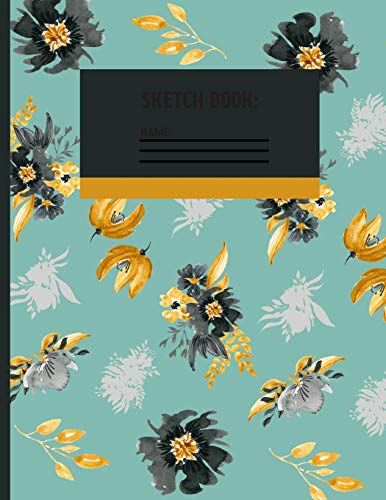 Sketchbook: Black & Gold Watercolor Floral Sketch Paper To Draw, And Sketch In 120 Pages (8.5X11 Inch).