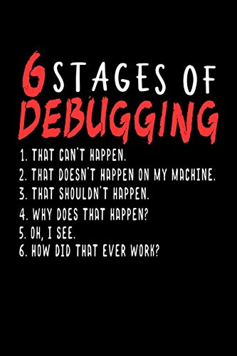6 Stages Of Debugging: 120 Pages I 6X9 I Graph Paper 4X4 I Funny Software Engineering, Coder & Hacker Gifts - 9781081996949