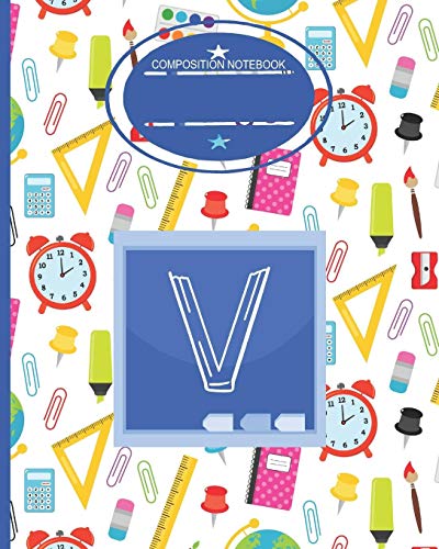 Composition Notebook V: Monogrammed Initial Primary School Wide Ruled Notebook