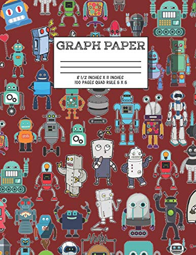 Graph Paper: Notebook Cute Robot Robotic Pattern Red Maroon Cover Graphing Paper Composition Book Cute Pattern Cover Graphing Paper Composition Book