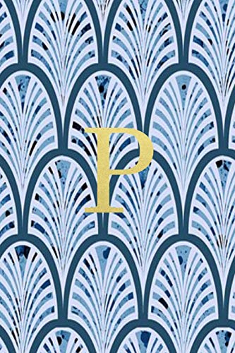 P: Blue Art Deco Print With Gold Lettering Initial Notebook Jotter