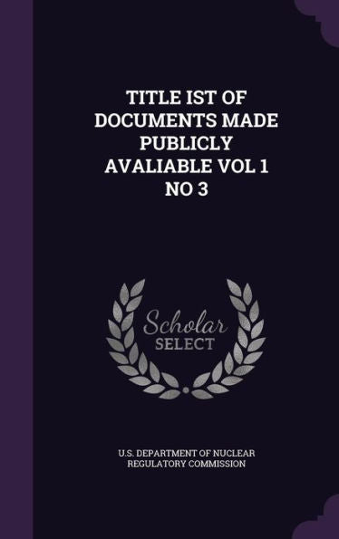 Title Ist Of Documents Made Publicly Avaliable Vol 1 No 3