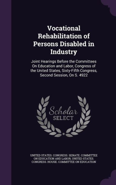 Vocational Rehabilitation Of Persons Disabled In Industry: Joint Hearings Before The Committees On Education And Labor, Congress Of The United States, Sixty-Fifth Congress, Second Session, On S. 4922