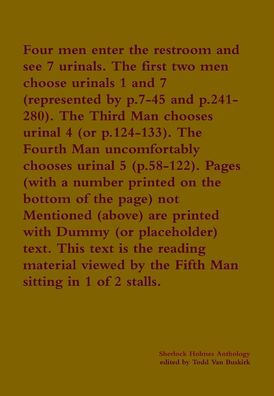 Four Men Enter The Restroom And See 7 Urinals. The First Two Men Choose Urinals 1 And 7 (Represented By P.7-45 And P.241-280). The Third Man Chooses ... Uncomfortably Chooses Urinal 5 (P.58-122)...