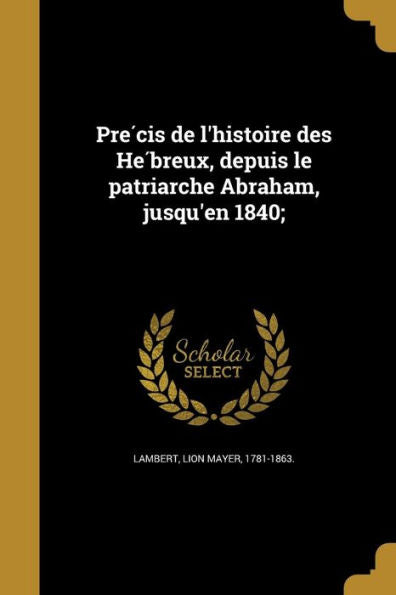 Pre´Cis De L'Histoire Des He´Breux, Depuis Le Patriarche Abraham, Jusqu'En 1840; (French Edition)