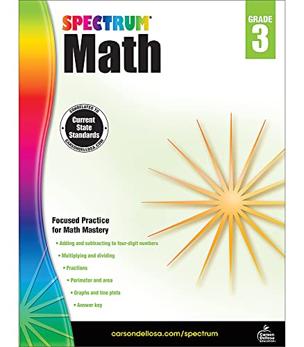 Spectrum Third Grade Math Workbook ????? Multiplication, Division, Fractions Mathematics With Examples, Tests, Answer Key For Homeschool Or Classroom (160 Pgs)
