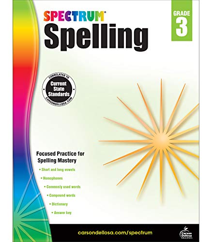 Spectrum 3Rd Grade Spelling Workbook?????state Standards For Focused Spelling Practice With Dictionary And Answer Key For Homeschool Or Classroom (192 Pgs)