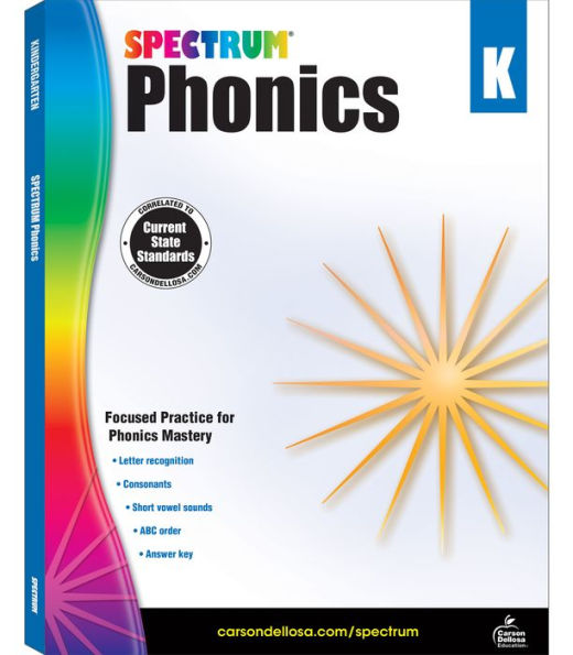 Spectrum Kindergarten Phonics Workbook, Ages 5 To 6, Kindergarten Phonics Workbooks, Letter Recognition, Alphabet Order, Vowel And Consonant Sound Practice - 144 Pages (Volume 53)