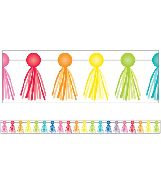 Schoolgirl Style Hello Sunshine Tassel Straight Border?12 Multi-Color Strips For Bulletin Boards, Desks, Lockers, Homeschool Or Classroom Decor (36 Ft)
