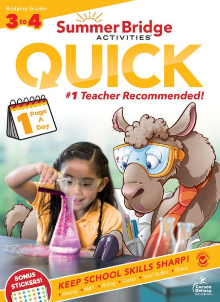 Summer Bridge Activities? Quick Workbook?Bridging Grades 3 To 4 With 1 Page A Day Of Reading, Math, Science, Social Studies, Fitness, Outdoor Learning, Activity Book With Stickers, Ages 8-9 (80 Pgs)