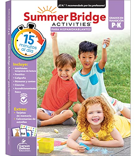 Summer Bridge Activities® Spanish Workbook, Bridging PreK to K in Just 15 Minutes a Day, Ages 4-5, Phonics, Handwriting, Math, Science, Summer Learning Activity Book in Spanish With Spanish Flash Cards