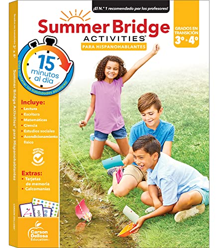 Summer Bridge Activities?« Spanish Workbook, Bridging Grade 3 to 4 in Just 15 Minutes a Day, Reading, Writing, Math, Science, Social Studies, Summer Learning Activity Book With Spanish Flash Cards