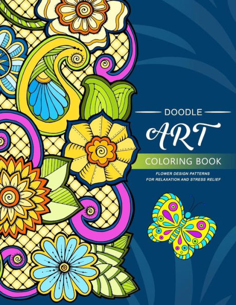 Doodle Art Coloring Books: Flower And Animals Pattern